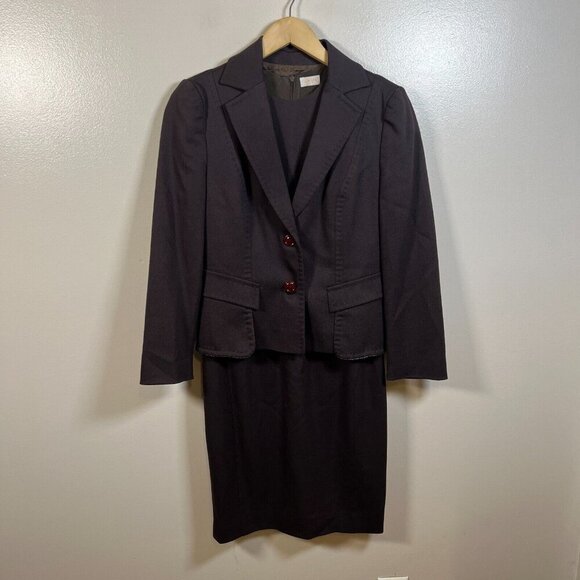 Vintage Valentino Dress Jacket Set Size 44 US 8 Brown Wool Career Business - Picture 1 of 16